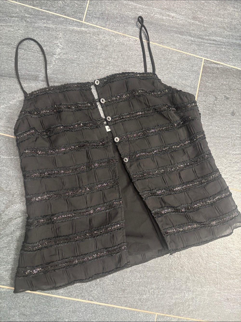Black flowy sequined Whimsigoth Cami - Picture 2 of 7